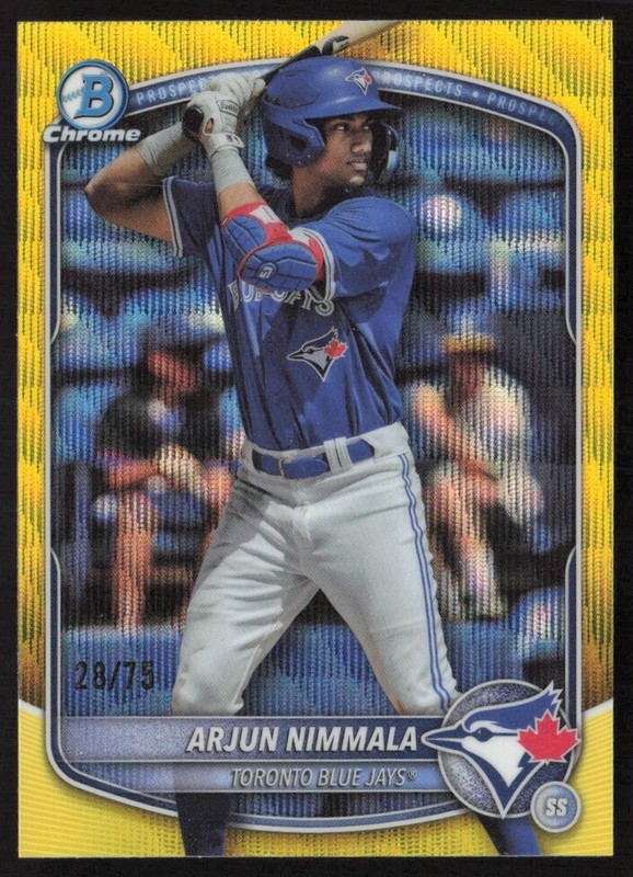 2025 Bowman Chrome Yellow Wave Refractor 28/75 Arjun Nimmala #BCP-228 GS1