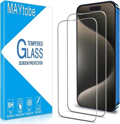 2 Pack Tempered Glass Screen Protectors for iPhone 15 Pro Max, Easy Install, Bub