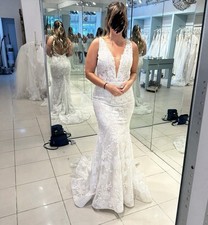NEW Never Worn Calla Blanche Floral Embroidered Lace Fit &Flare Wedding Dress 12