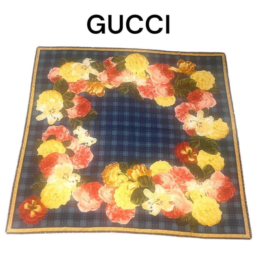 Gucci écharpe jaune rouge soie fleurie femme Italie 117564