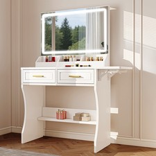 Schminktisch mit Spiegel Klappbarer Desktop, Kosmetiktisch mit 2 Schubladen Weiß