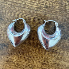 925 Sterling Silver Chunky Heart Hoop Earrings Puff Bold Statement Vintage