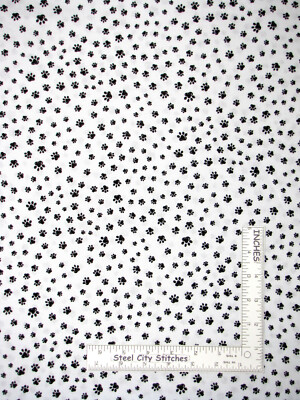 Animal Dog Cat Paw Print on White Cotton Fabric Timeless Treasures C8242 By Yard