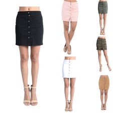 American Bazi Women's Casual Cotton Short Button Skirt RSK392