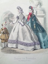 GRAVURE DE MODE ANCIENNE 1864 JOURNAL DES DEMOISELLES Style Old Fashion Plate