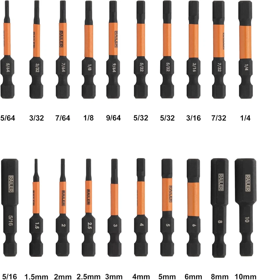 Railer Allen Wrench Hex Bit Set 2 Inch Impact Driver 20Pc Hex Bit Set with a Bit - Image 2 of 4