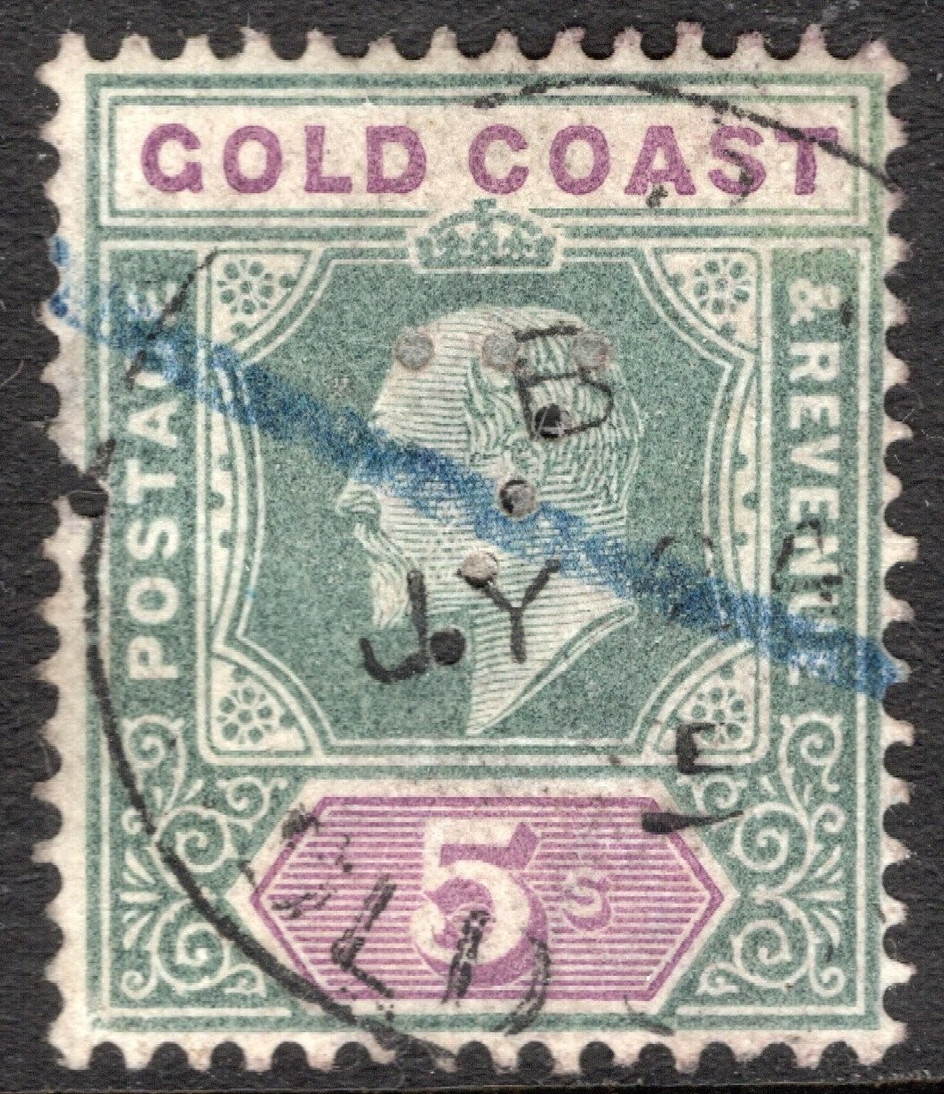 Gold Coast Stamp Scott #46, 5sh, King Edward VII, Green & Violet, Used ...