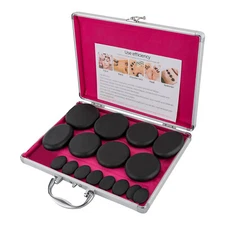 Hot Massage Stone Set Warmer Rock Kit Natural Basalt Rocks w/ Heating Box 16 Pcs