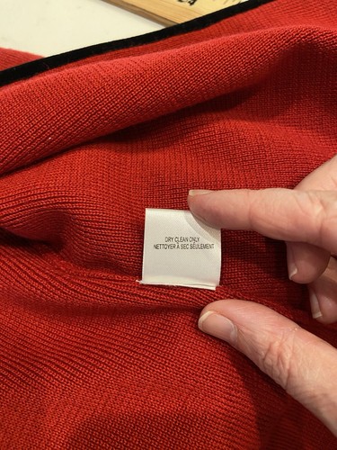 Women's Petite Sophisticate Red Sweater with Black Velvet Trim Size P - Picture 9 of 17
