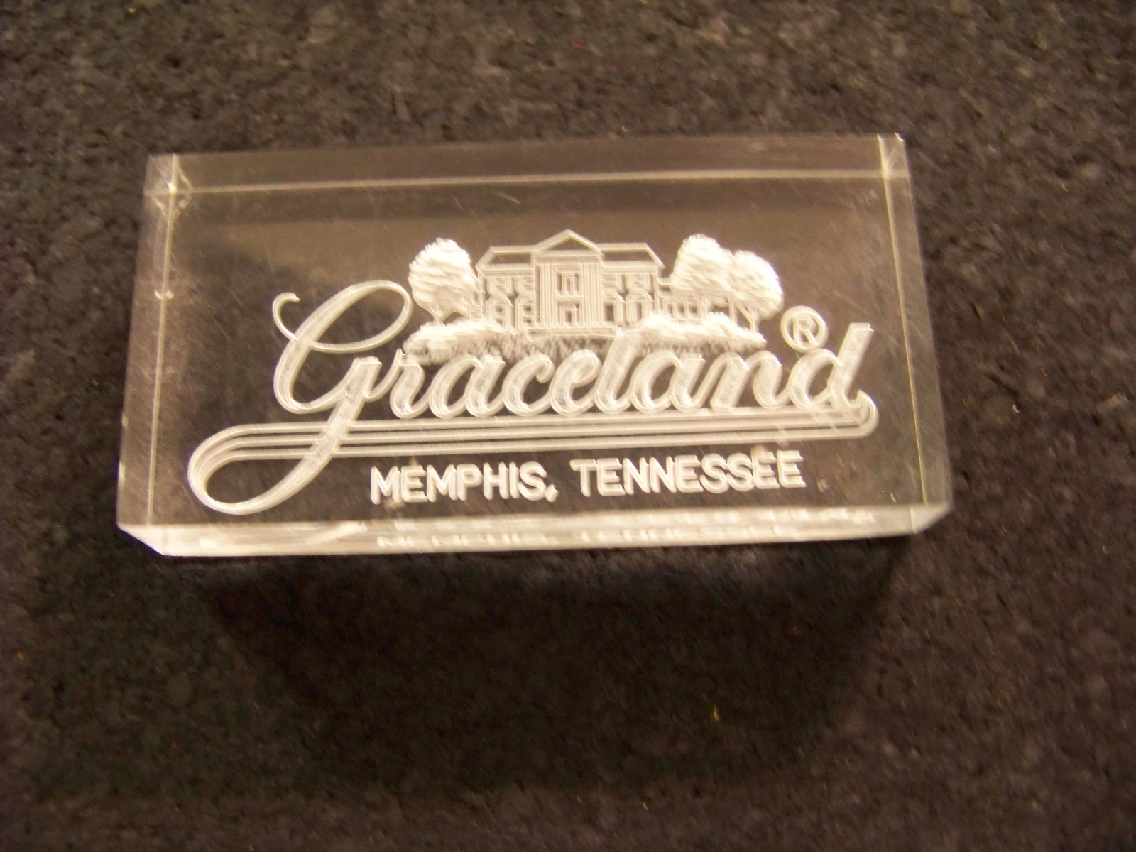 Graceland Memphis, Tennessee etched on back acrylic/plastic block Elvis Presley