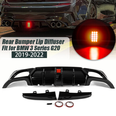 F1 Style Rear Diffuser Lip w/ Light Fits 19-21 BMW 3 Series G20 Sport 330i M340i
