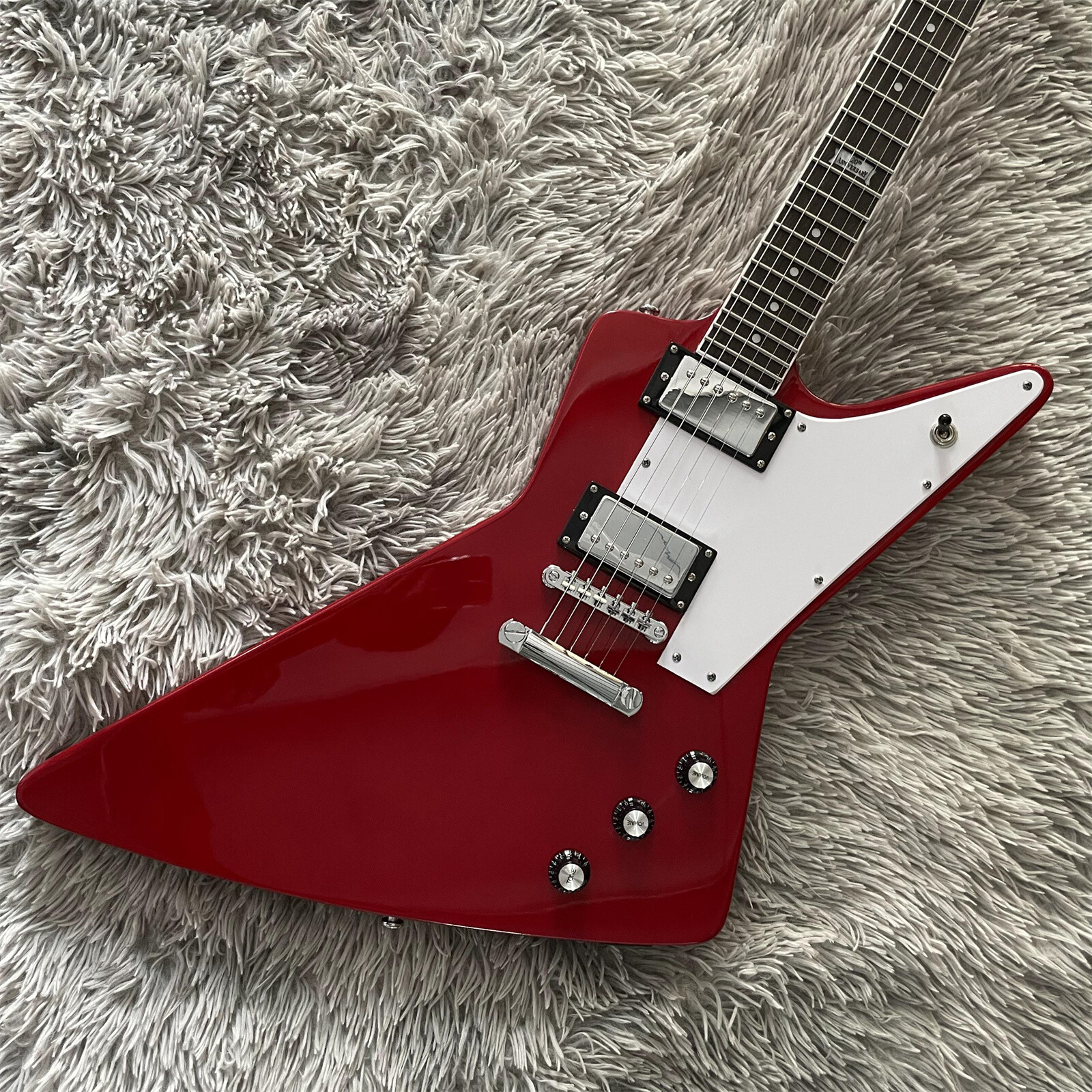 Red Explorer Electric Guitar HH Pickups Solid Mahogany Body&Neck Chrome Hardware