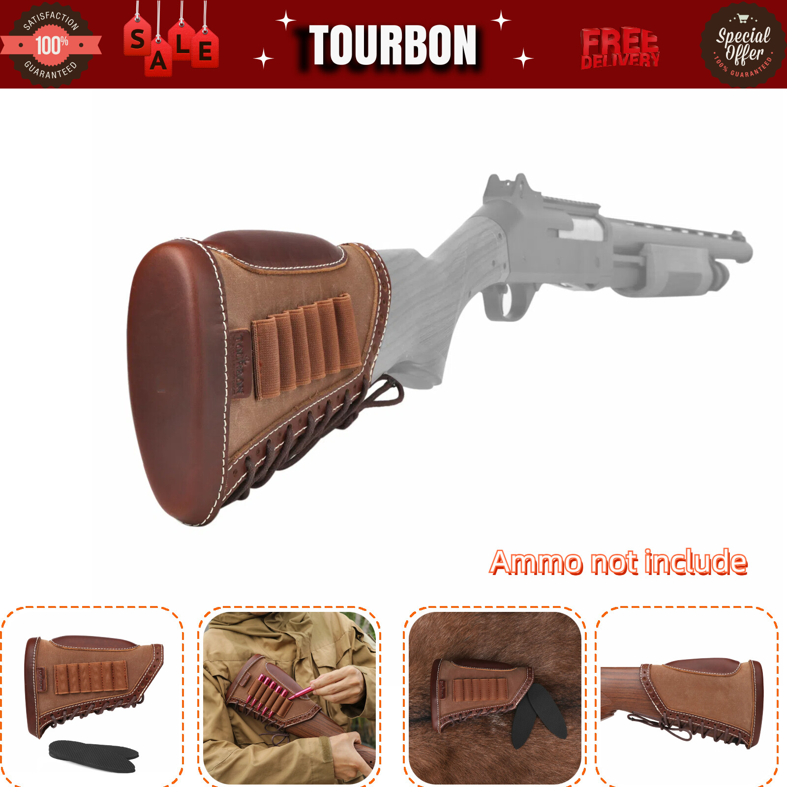 TOURBON Shooting Recoil Pad Rifle Cheek Rest Gun Butt Cover 308 410 Ammo Holder