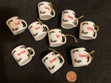 Ganz Mini Mug Cup Christmas Ornament White Red Green CHOOSE FROM LIST Of Names