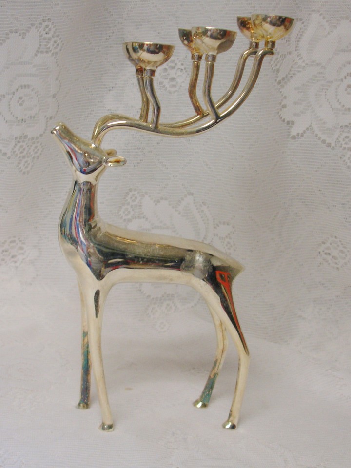 Vtg Godinger Silver Art Plated Xmas Rudolf Reindeer Candelabra Candle