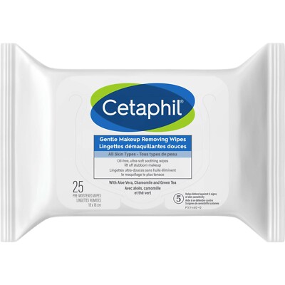 Cetaphil Gentle Makeup Removing Wipes Aloe Vera Green Tea Natural 25pcs NEW