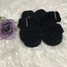 UGG FUZZ YEAH Sheepskin Slipper Slide Women Sandals Black Size 6 1104662