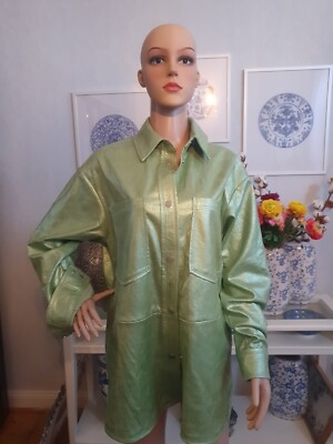 Esprit Damen Jacke Blusenjacke Kunstleder Metallic Grün Gr Xs/M Neu