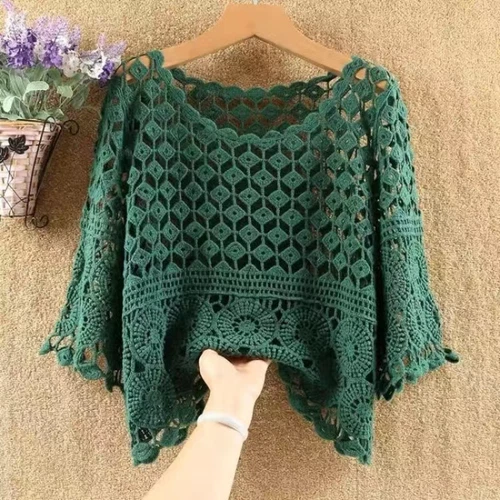 Women's Crochet Crop Top Hollow Pullover Summer concealer- - Bild 18 von 35