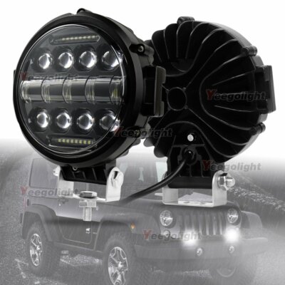 7 inch LED Work Light Bar 100W Round Driving Fog Lamp Combo DRL Offroad 4WD US