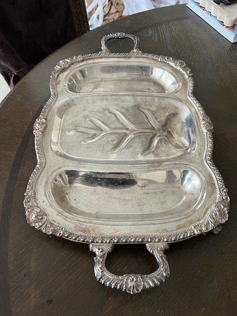 Gorgeous Large Birmingham Silver Co. Silverplate Over Copper Footed Serving Tray