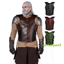 Medieval Adjust Leather Armor Vest Cosplay Hatless War Jacket Riveted Fasteners