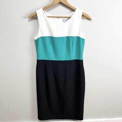 Jasper White Teal Black Colorblock Sheath Dress Women s 4