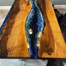 48"x30" Ocean Blue Epoxy Resin Center Sofa Dining Table Kitchen Slab Wooden Deco