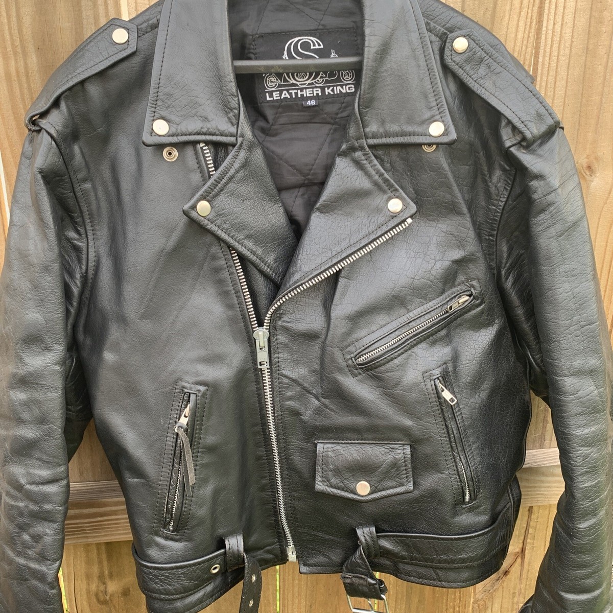 ジャケット・アウター King Vintage Black Leather Biker Jacket LEATHER KING Men's Black Leather Motorcycle Biker Jacket-56 | eBay