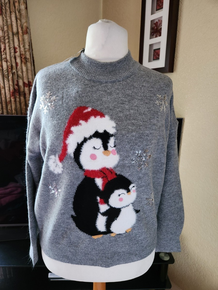 Grey Penguin Christmas Jumper Dorothy Perkins Size L 16/18