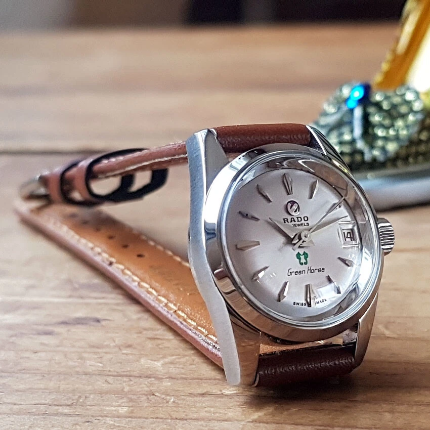 VINTAGE RADO GREEN HORSE AUTOMATIC SILVER DIAL DATE DRESS WOMEN'S WATCH RARE