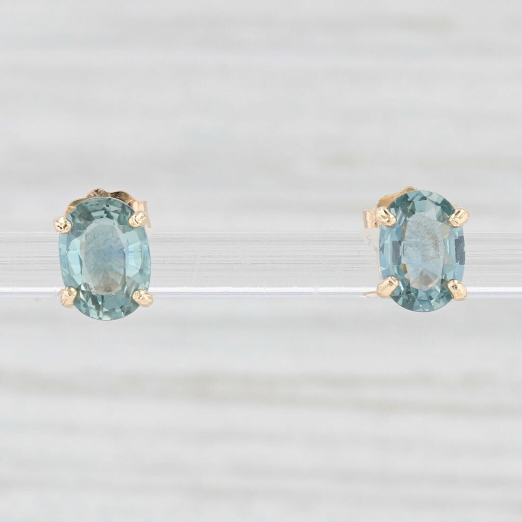 New 2.20ctw Oval Sapphire Stud Earrings 14k Yellow Gold September Birthstone