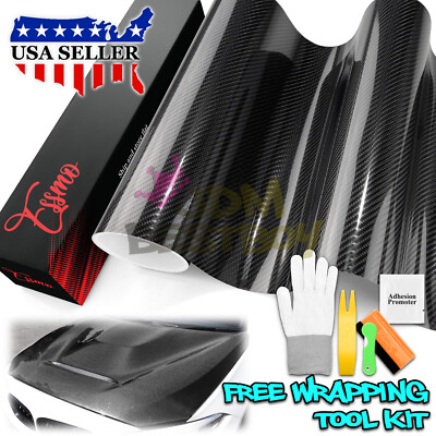 ESSMO PET 7D Carbon Fiber Black High Gloss Car Vinyl Wrap Sticker Decal Sheet
