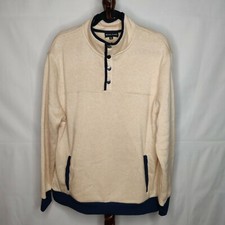 Royal Class men's size XL pullover sweater tan with blue trim snaps long sleeve