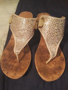 white mountain gold wedge sandals