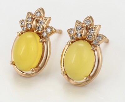 18 kt Gold gefüllt Damen gelbe Koralle Ananas Stil CZ Ohrstecker