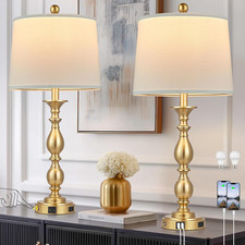 28" Tall Modern Table Lamps Set of 2 with USB A C Ports and AC Outlet, 3 Way Tou