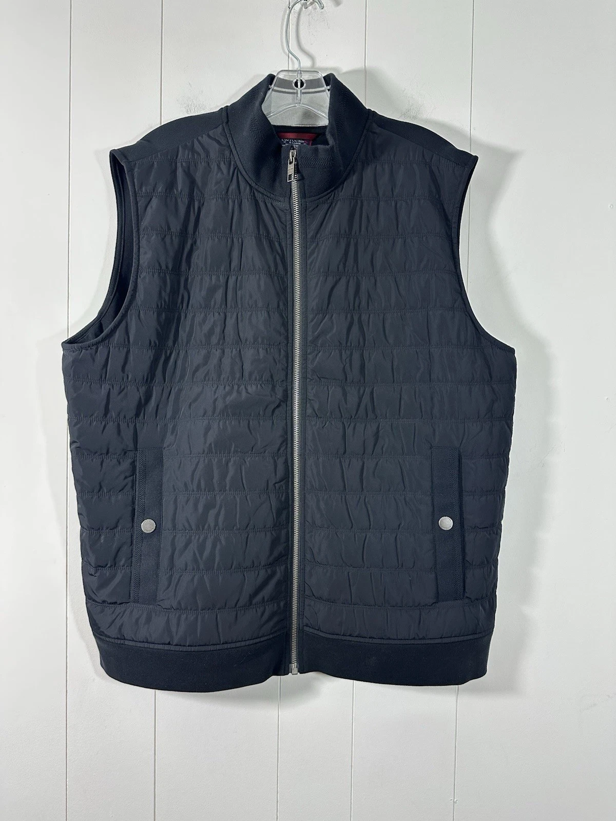 Untuckit Men's Sz XL Black Rebulo Vest Quilted Front Pima Cotton Lined Zip