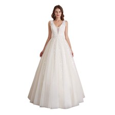 Abaowedding Women's Wedding Dress for Bride Lace Applique Evening Dress V Neck