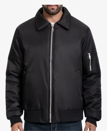 Alpine Swiss James Mens Small Bomber Flight Jacket Black Faux Fur Collar NWT image 3