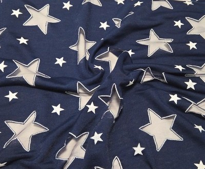 Navy Cotton Jersey Knit Fabric by the Yard Burnout Mesh Star 10/15