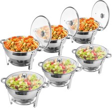6 Pcs Chafing Dish Buffet Set 5 QT Stainless Steel Round Catering Food Warmer