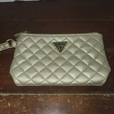 NEW GUESS SANDY METALLIC GOLD LEATHERETTE,2 ZIPPERS,WRISTLET,CLUTCH,BAG,WALLET
