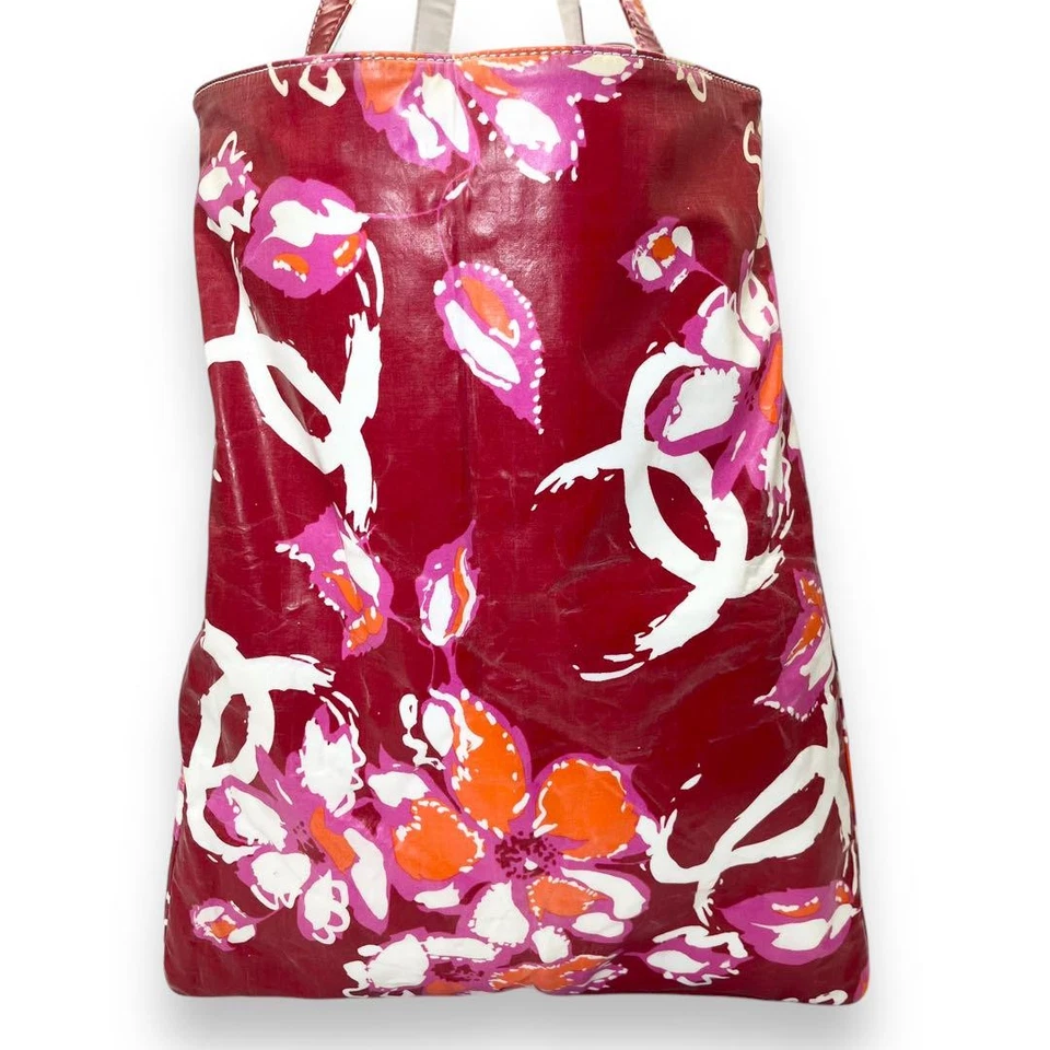 Bolso de Mano Chanel Camelia Vinilo Rojo Patrón Floral Marca de Coco MBc0993 Foto 2 de 4