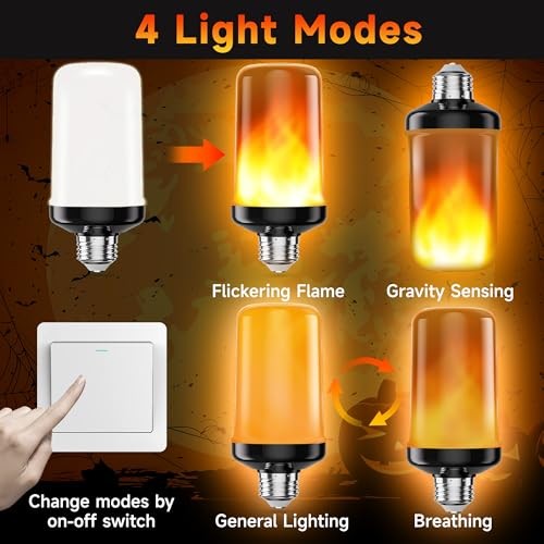  LED Flame Light Bulbs, 4 Modes Flickering Light Bulbs with Upside Down 2 Pack - Picture 4 of 7