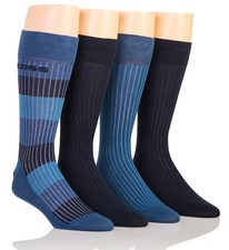 Boss Hugo Boss 0547919 Ribbed Cotton Crew Sock - 4 Pack Navy/Dusty Blue/Stripe
