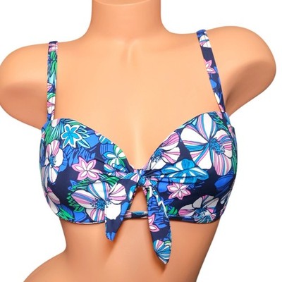 Sundazed Beka NWT Azure Floral Hibiscus Bow Push Up Underwire Bikini Top 32D Cup
