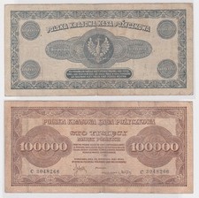 100000 Mark Marek Polskich Banknote Polen 1923 Pick 34 (119984)