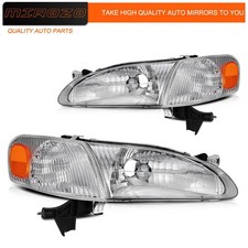 Mirozo For 1998-2000 Toyota Corolla Headlight Assembly Lamp Chrome Housing Pair