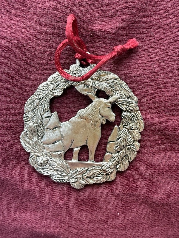 Pewter Christmas Ornament Bull Moose Made by Seagull Pewter Of Canada.